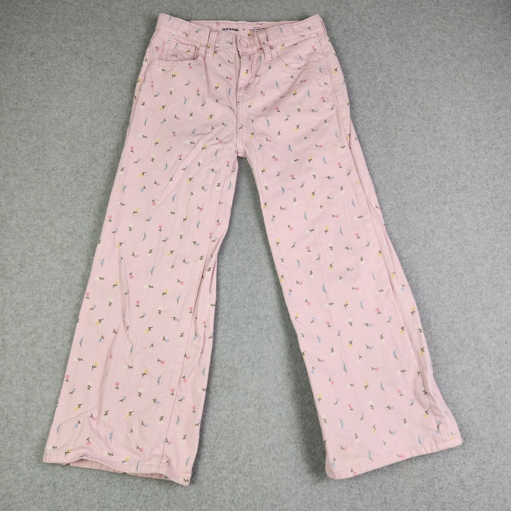Old‎ Navy Baggy Jeans Girls 12 Pink Floral Built-In Tough Y2K High Rise Wide Leg